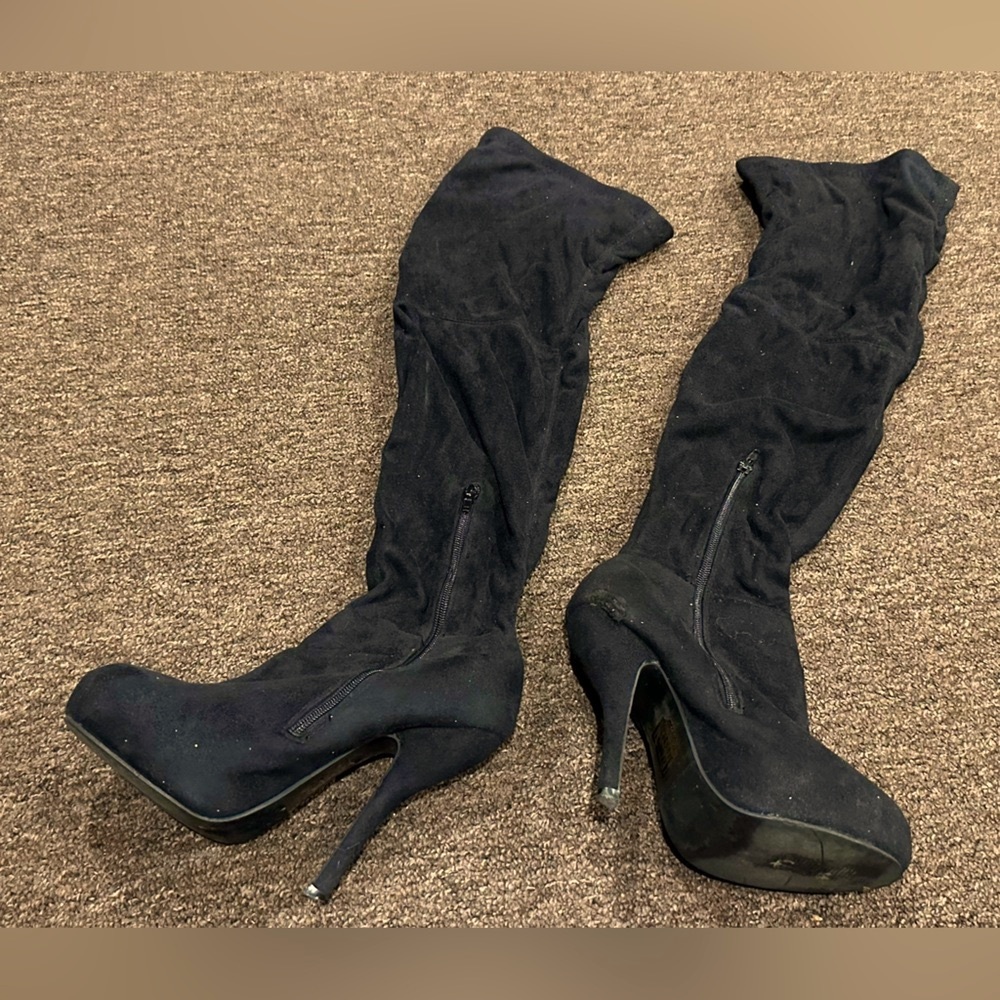 Women's Faux Suede Over The Knee Thigh High heeled Boots Long Boots US Size 7 - Picture 2 of 3